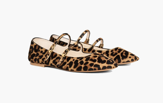 Les Ballerines Double Strap Ballerina In Leopard Printed Hairy Calfskin "Brown/Beige"