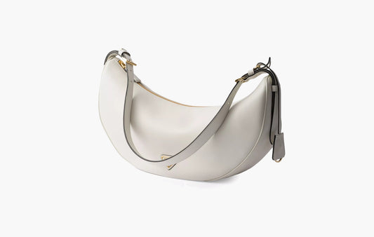 Demi-lune Large Leather Shoulder Bag "White"