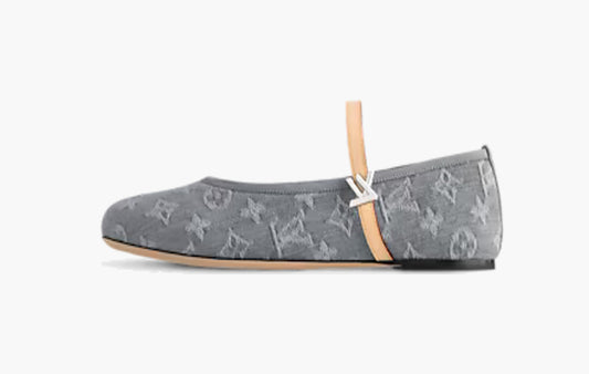Romy Flat Ballerina Monogram Denim "Gray"