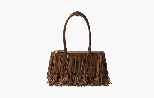 Galleria Medium Suede Bag With Fringe "Cocoa Brown"