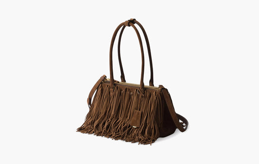 Galleria Medium Suede Bag With Fringe "Cocoa Brown"