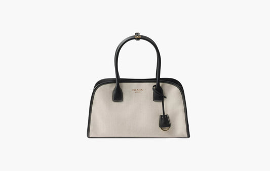 Medium Linen Blend and Leather Tote Bag "Tan/Black"