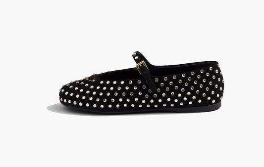 Suede Ballerinas With Crystals Goatskin "Black"