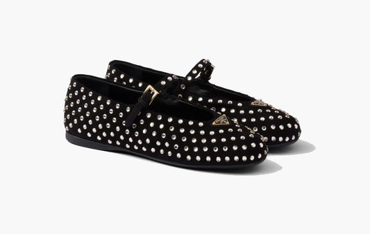 Suede Ballerinas With Crystals Goatskin "Black"
