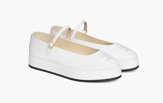 Clara Wedge Mary-Jane Ballerina In Patent Calfskin "White"