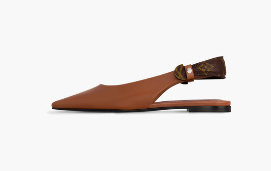 Legacy Slingback Ballerina Plain Calf Leather/Monogram Canvas "Cognac Brown"