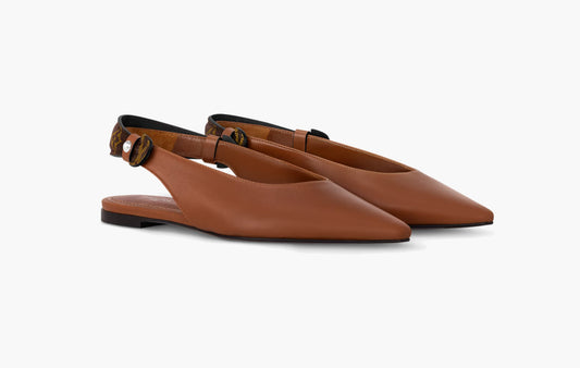 Legacy Slingback Ballerina Plain Calf Leather/Monogram Canvas "Cognac Brown"